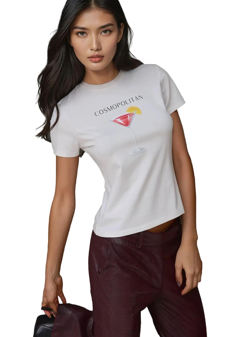 Tricou dama -  imprimeu modern - alb - jerseu