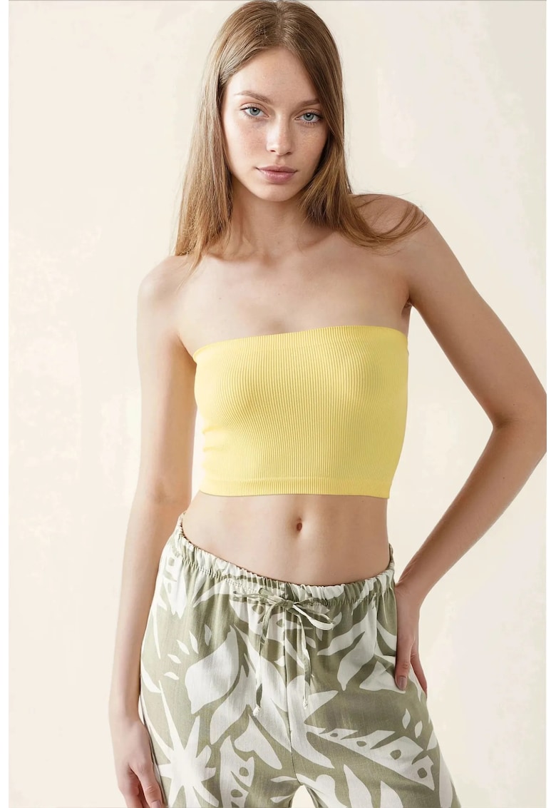 Top scurt dama -  slim fit - jerseu - fara bretele - galben