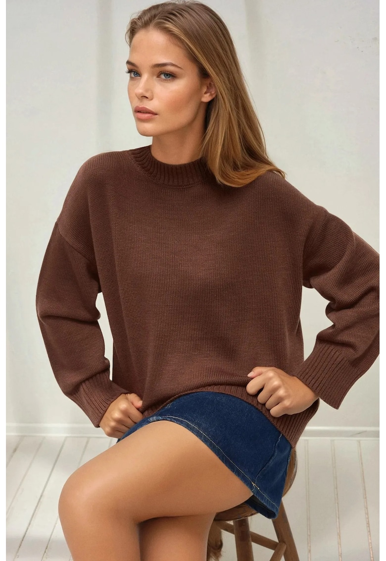 Pulover dama  guler rotund - maro - tricot