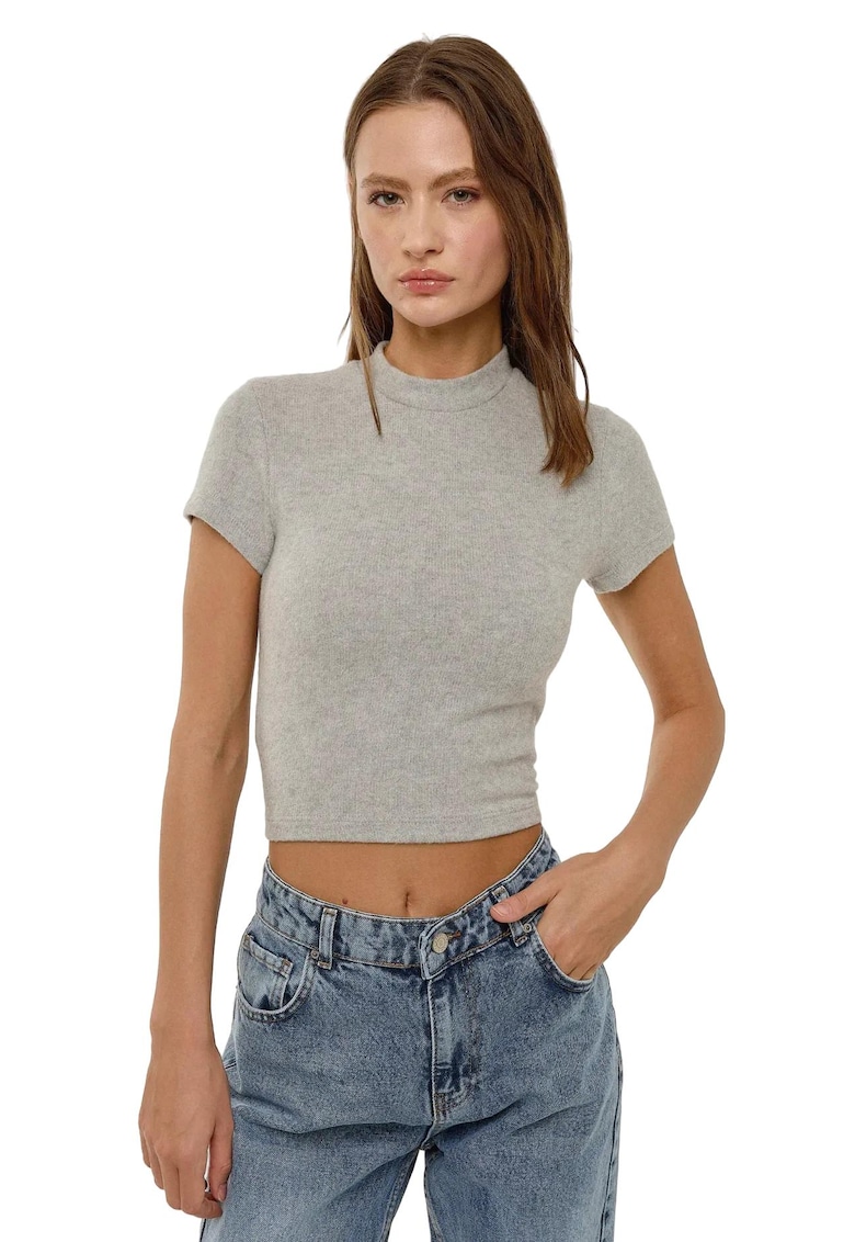 Bluza dama -  tricotata - slim fit - gri - poliester si viscoza