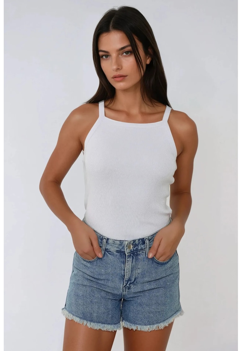 Maiou  guler halter - mulat - alb - bumbac