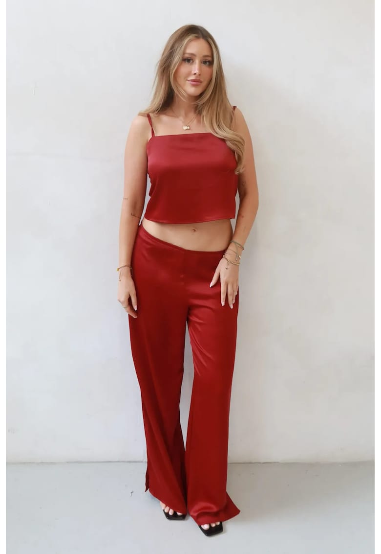 Maiou dama -  Top Ana - guler patrat - rosu - satin