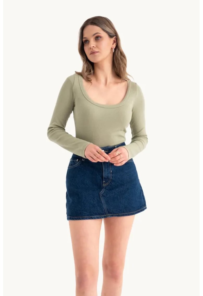 Bluza dama -  croptop Basic - maneca lunga - bej - bumbac