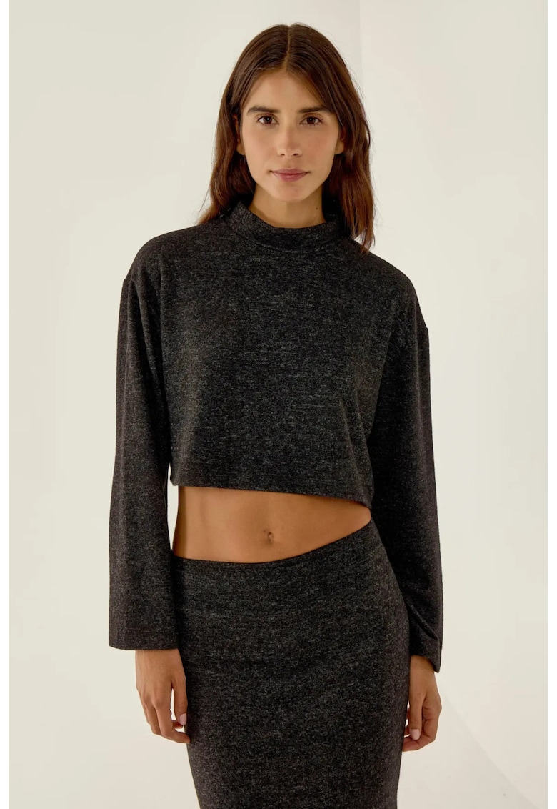 Bluza dama -  Relaxed Fit - guler inalt - negru - poliester si viscoza