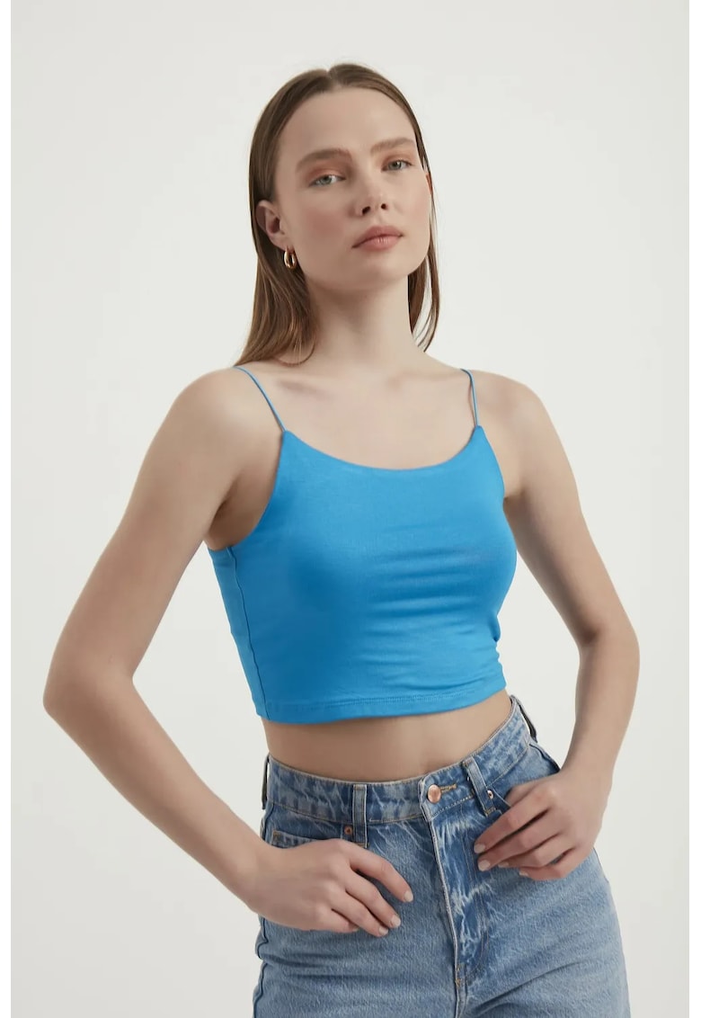 Top Crop Basic -  bretele spaghetti - albastru - jerseu