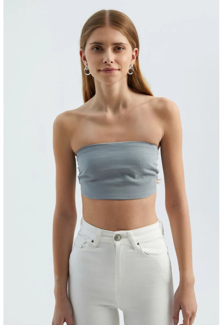 Top scurt -  fara bretele - elegant - gri - textil