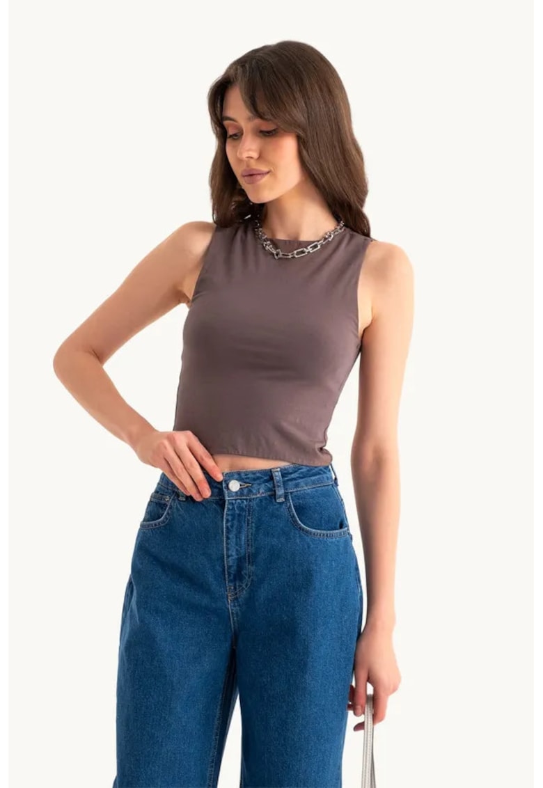 Maiou -  Round Neck Basic - simplu - maro - jerseu