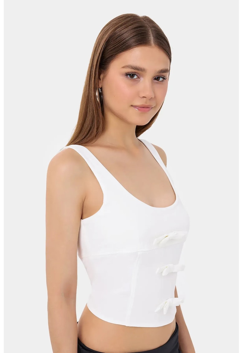 Top bodycon -  fara maneci - alb - textil