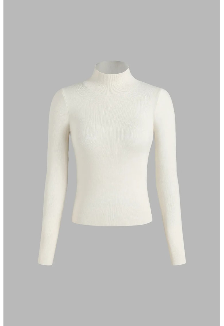 Pulover dama -  guler inalt - slim fit - alb - tricot