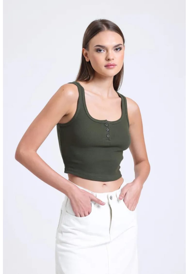 Maiou -  guler patrat - detalii cu nasturi - verde - jerseu