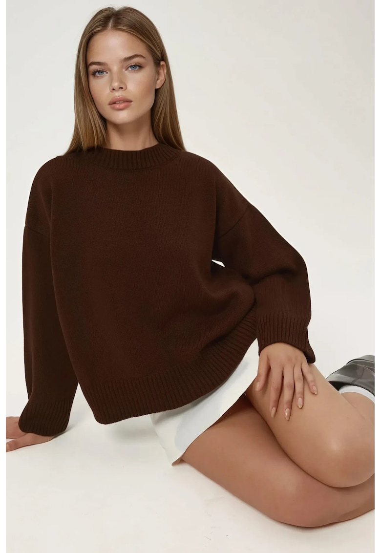 Pulover de dama  guler rotund - confortabil - maro - tricot