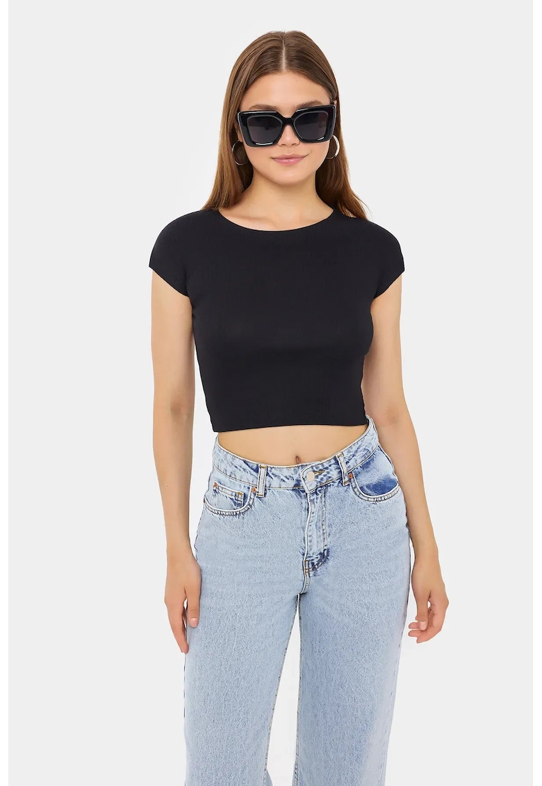 Tricou dama -  scurt - maneca scurta - negru - bumbac