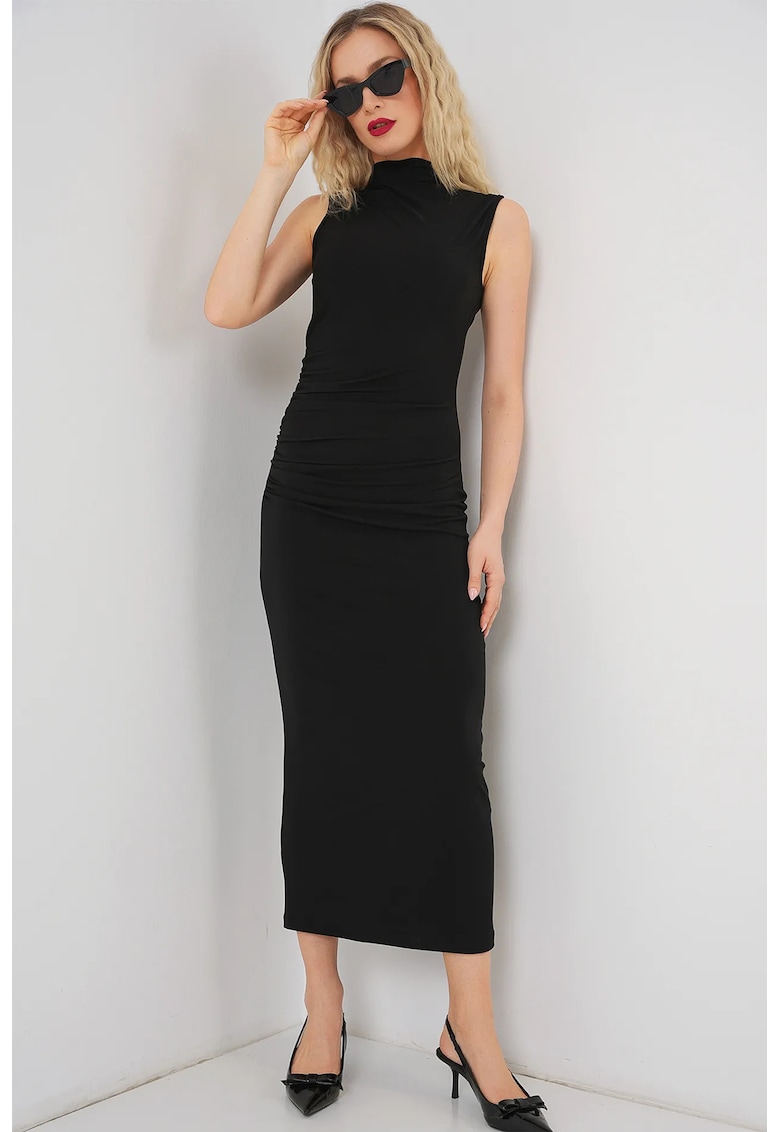 Rochie midi - HiCCUP - guler inalt - negru - jerseu