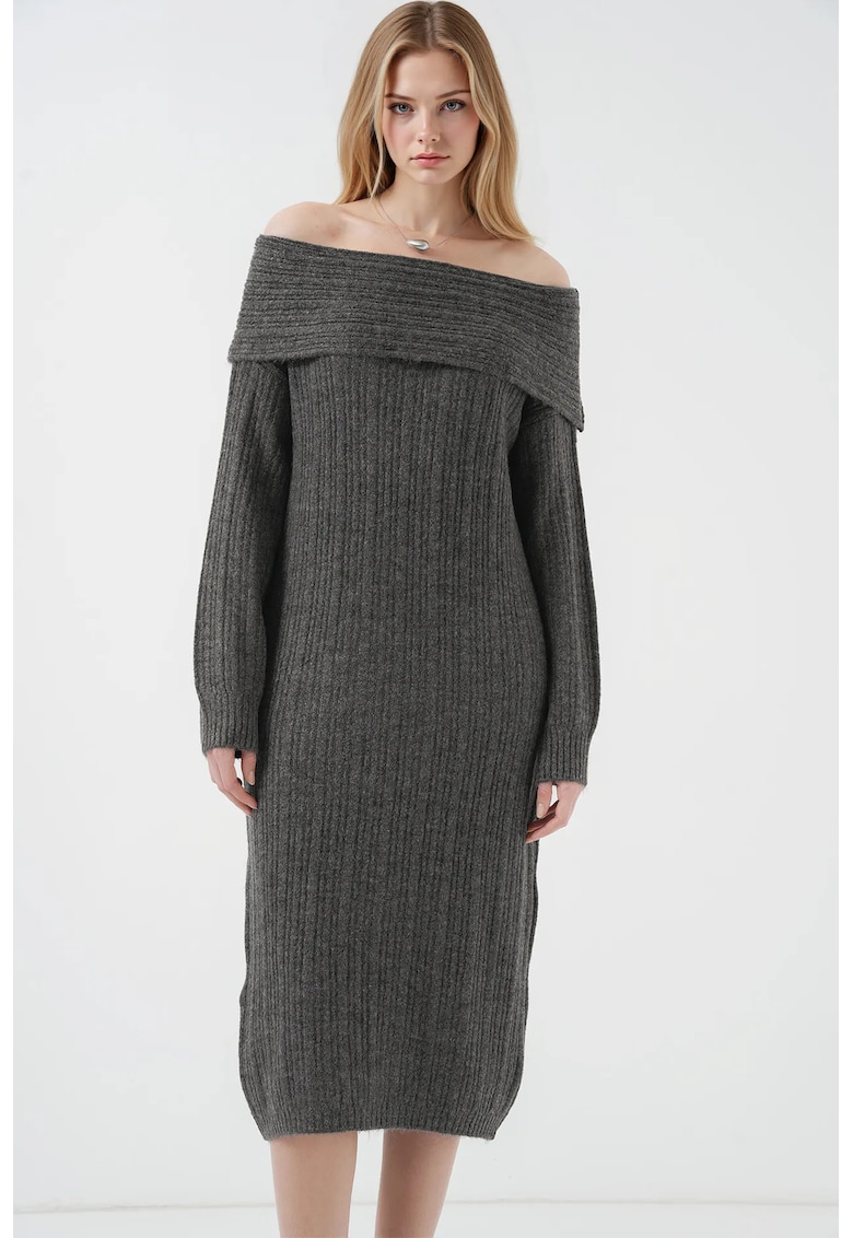 Rochie midi  supradimensionata din tricot - Gri carbune -