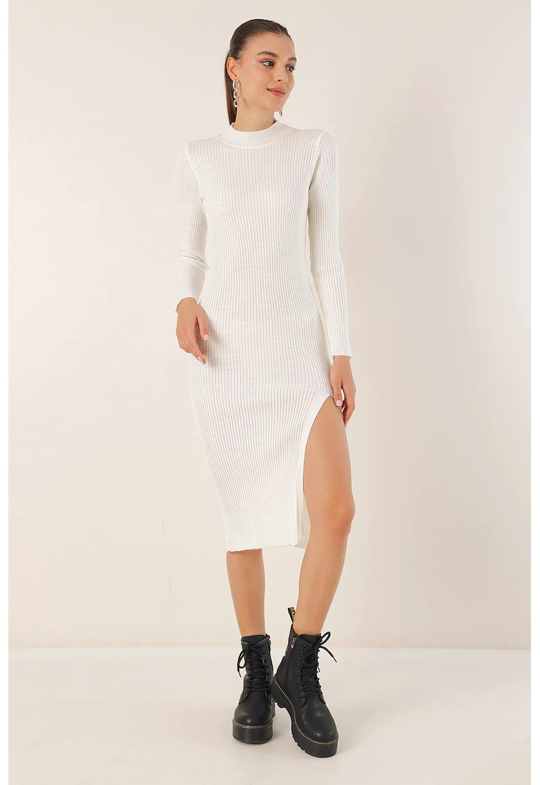 Rochie  tricotata - guler rotund - Alb -