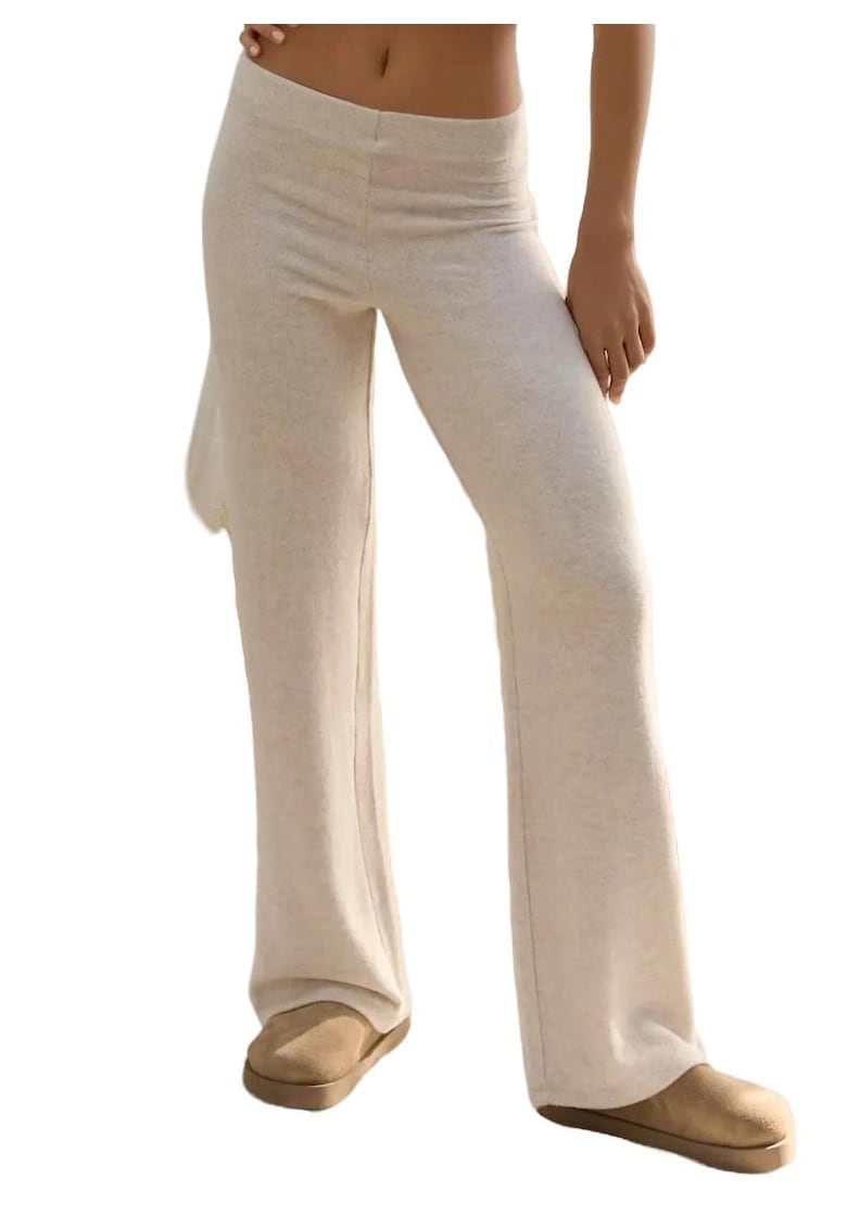 Pantaloni dama -  talie inalta - bej - tricot