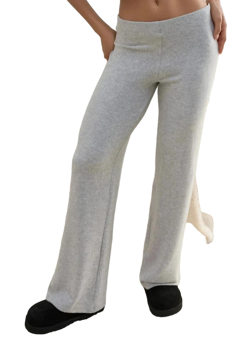 Pantaloni dama -  tricot - talie inalta - gri deschis