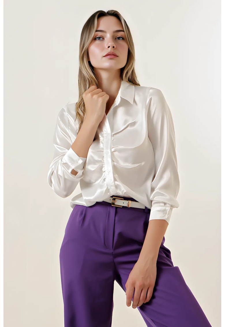 Camasa dama HiCCUP satin cu nasturi - alb - satin - Alb