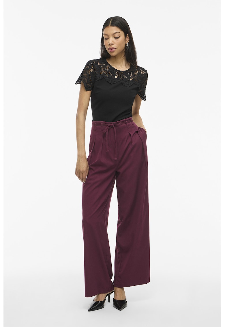 Pantaloni cu croiala ampla - talie inalta si snururi de ajustare - Violet tyrian