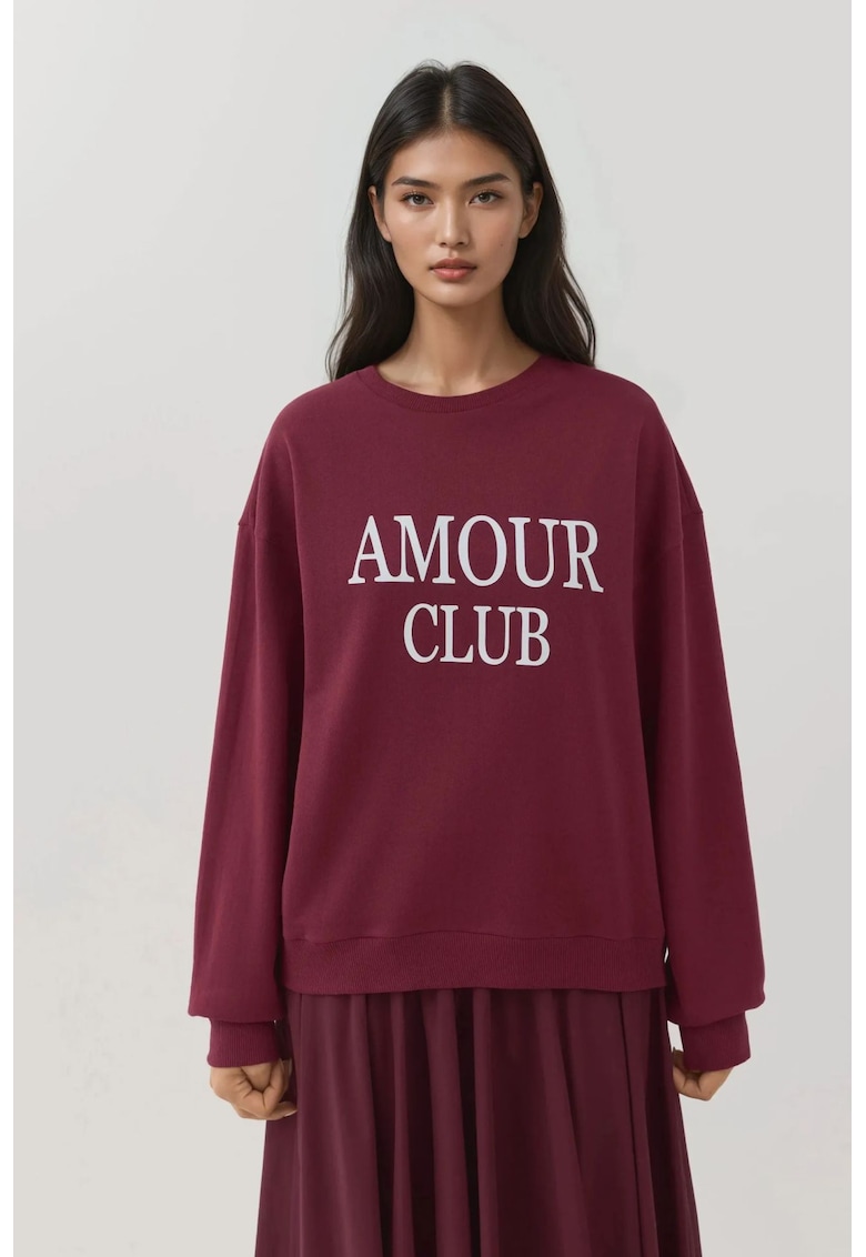 Hanorac dama  guler rotund - croiala relaxata - caramiziu - tricot
