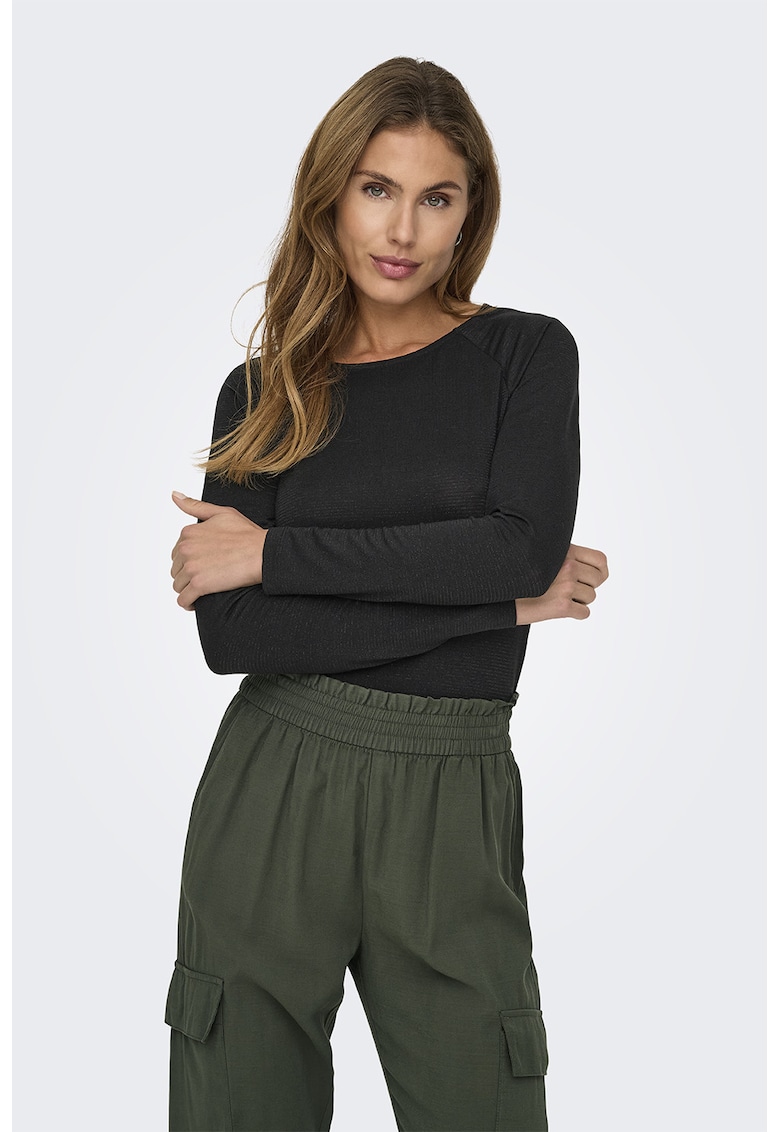 Bluza cu model uni si maneci raglan - Negru