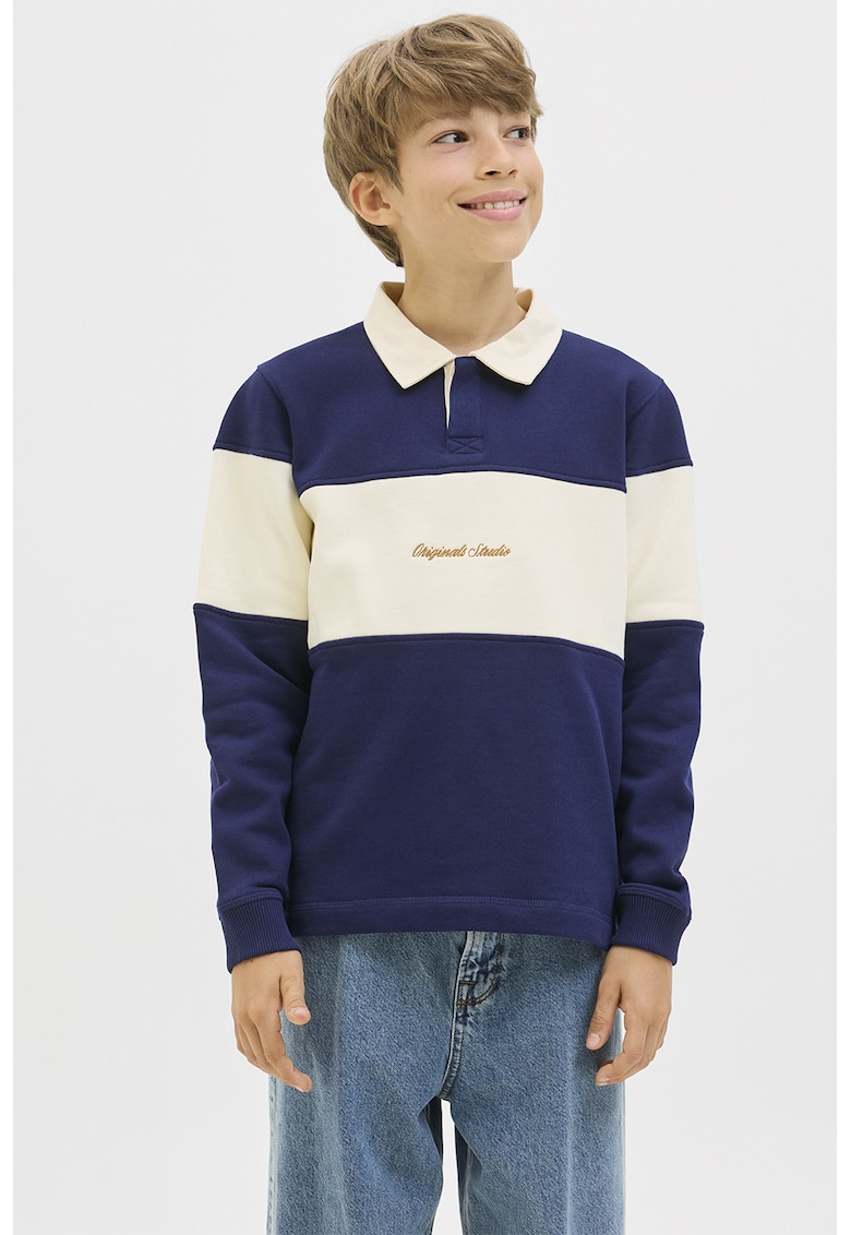 Bluza de trening cu guler polo - Crem/Bleumarin