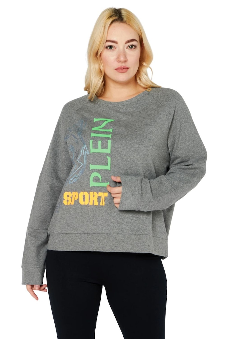 Bluza de trening pentru dama  oversize - cu imprimeu - bumbac/elastan - gri