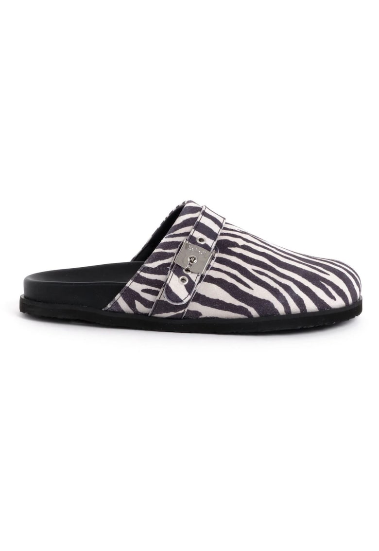 Slapi  Pescura Charlene - negru - piele ecologica - imprimeu zebra - talpa EVA -