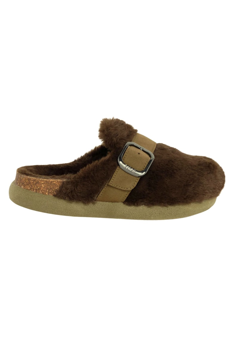 Saboti dama  Ivy Big Buckle - piele naturala - blana - verde - confortabili -