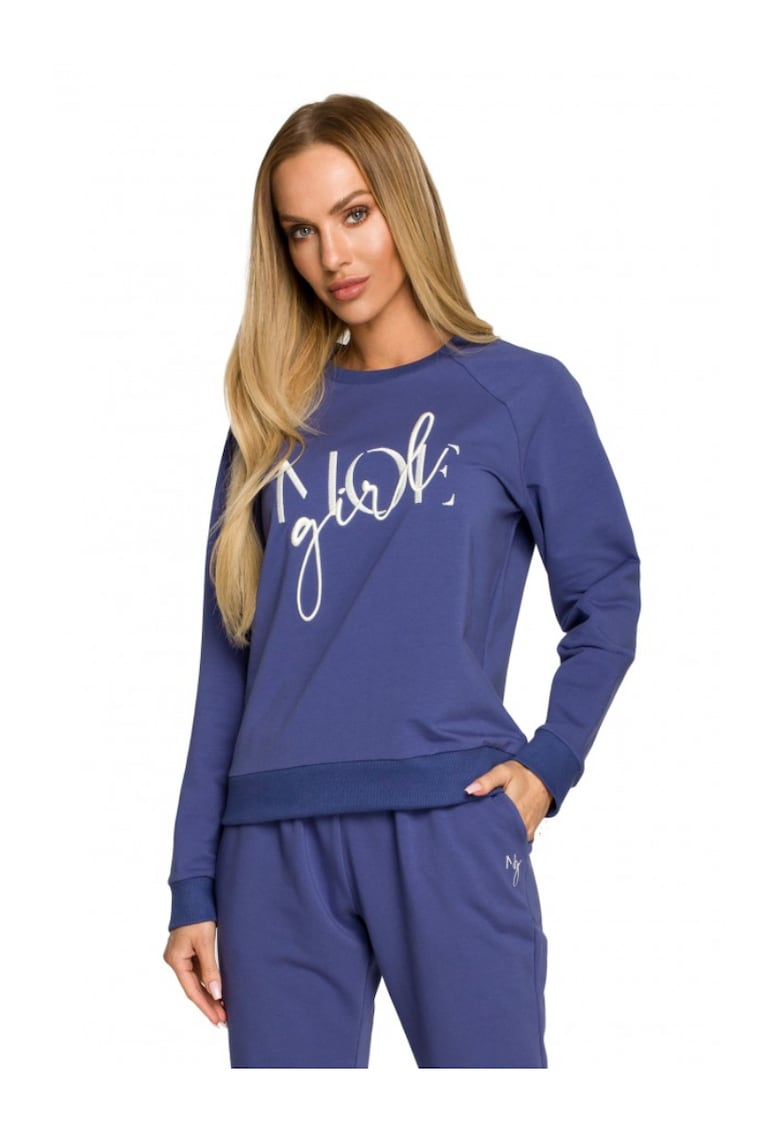 Bluza de dama . Cu motiv. Bumbac. Elastan. Albastru - Albastru indigo