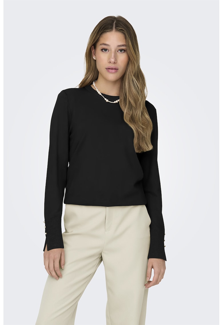 Pulover slim fit cu mansete cu nasturi - Negru