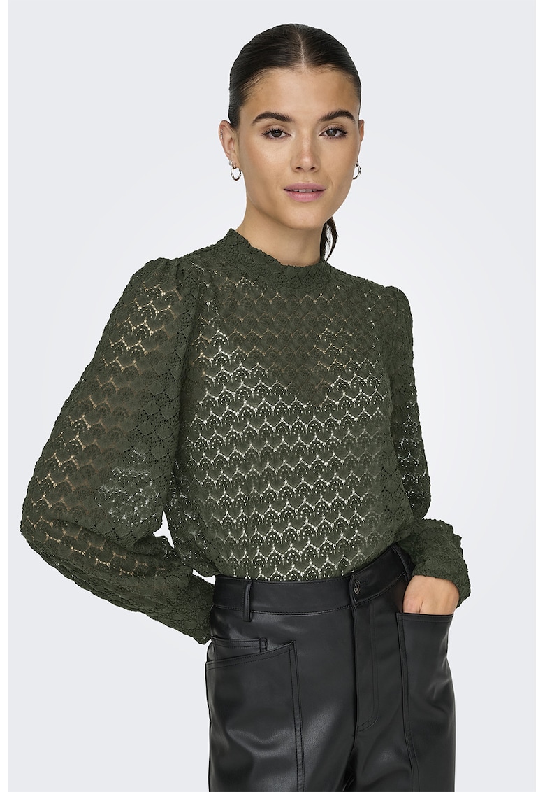 Bluza semitransparenta cu maneci bufante - Kaki pal