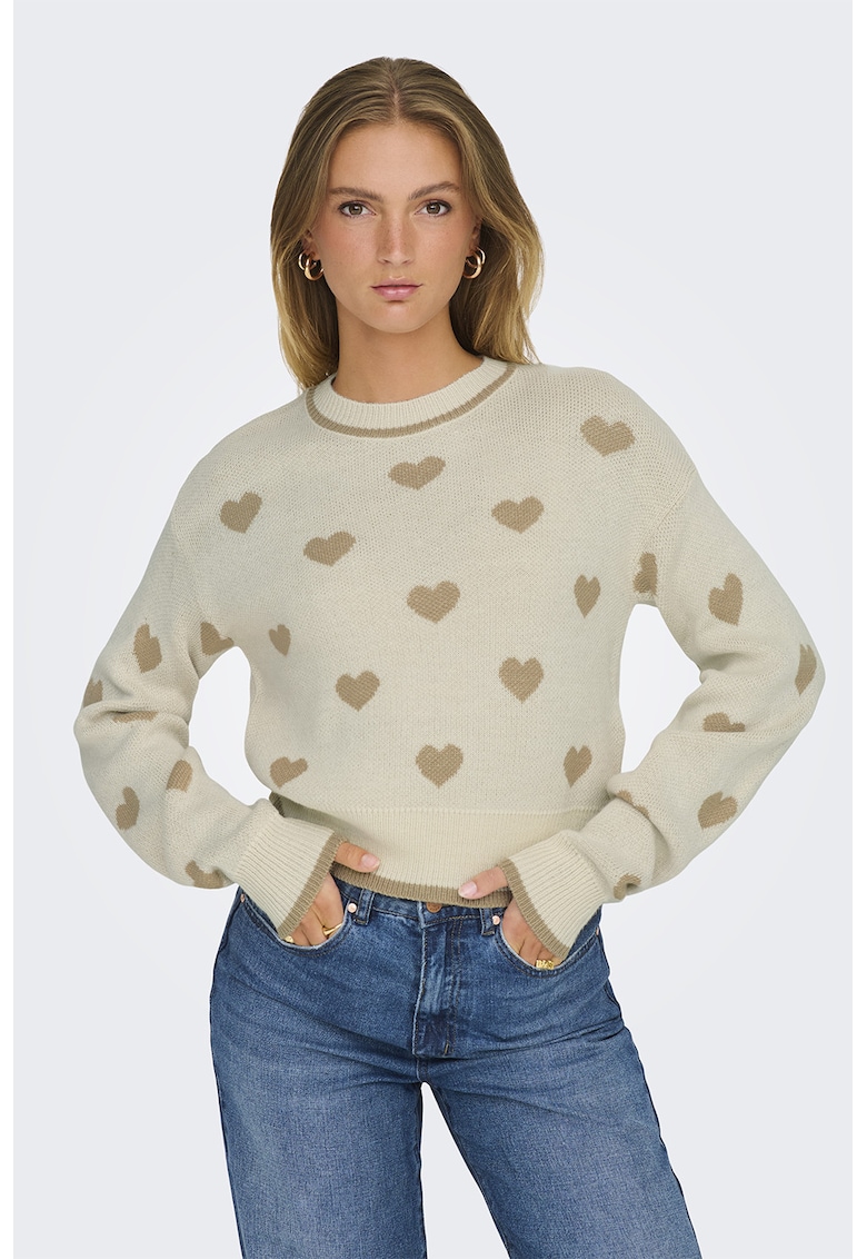 Pulover cu model si maneci cazute - Maro nisip/Maro taupe deschis