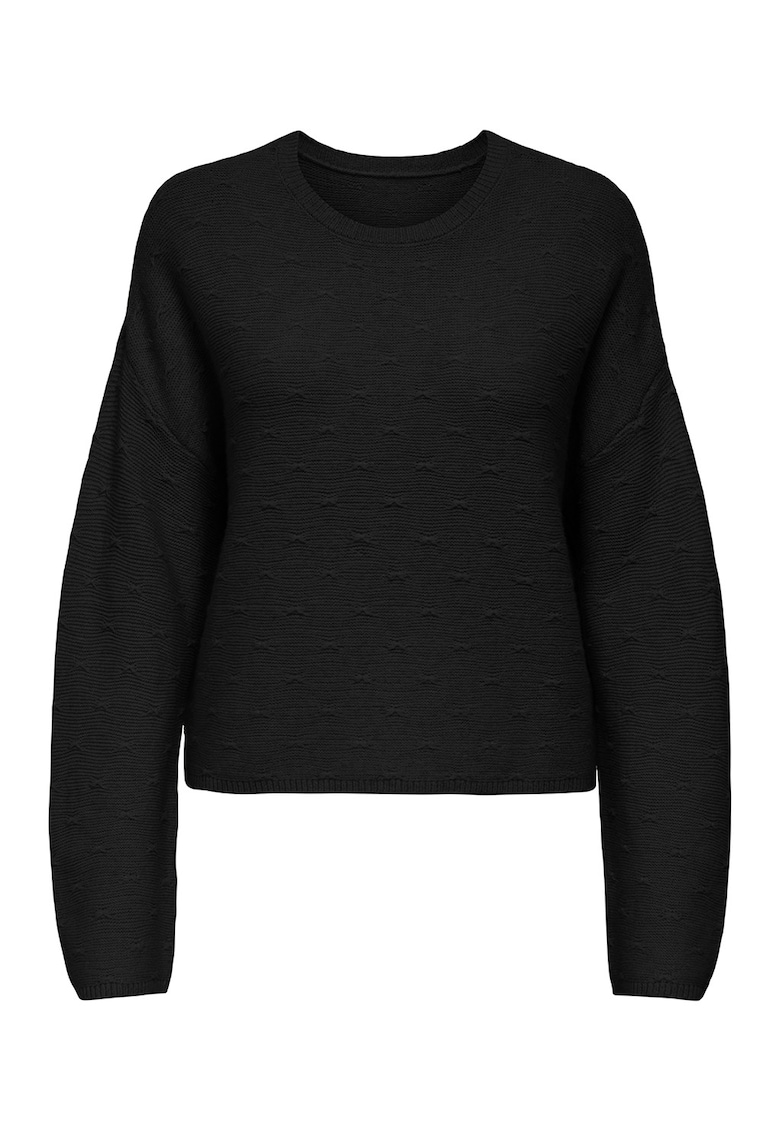 Pulover tricotat fin cu terminatie cu striatii - Negru