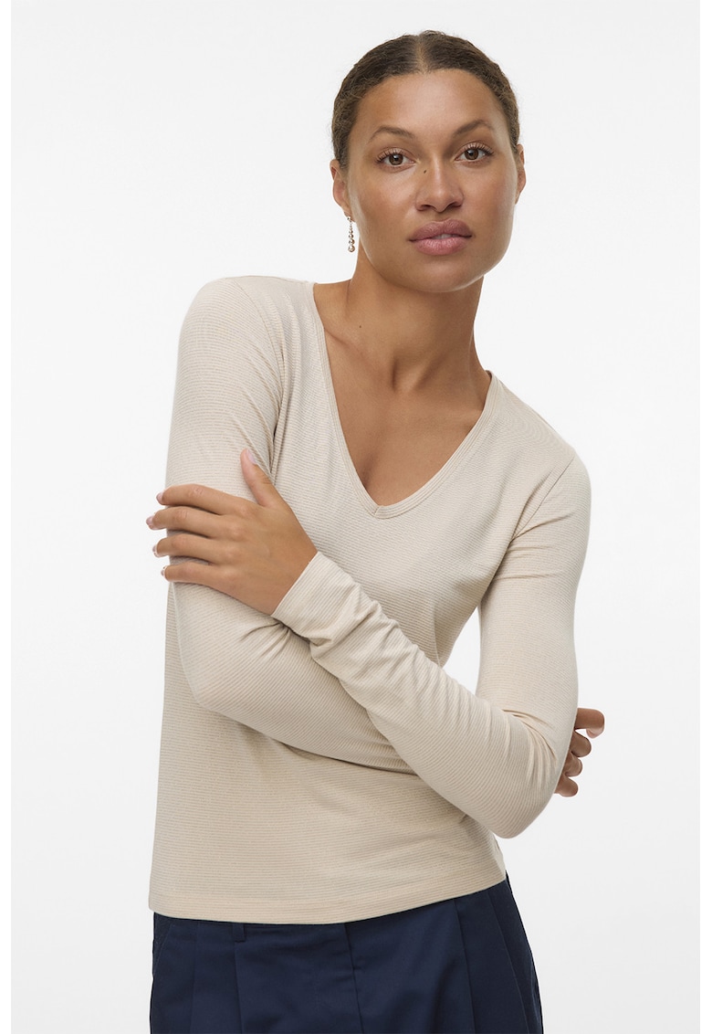 Bluza slim fit cu insertii stralucitoare - Bej deschis