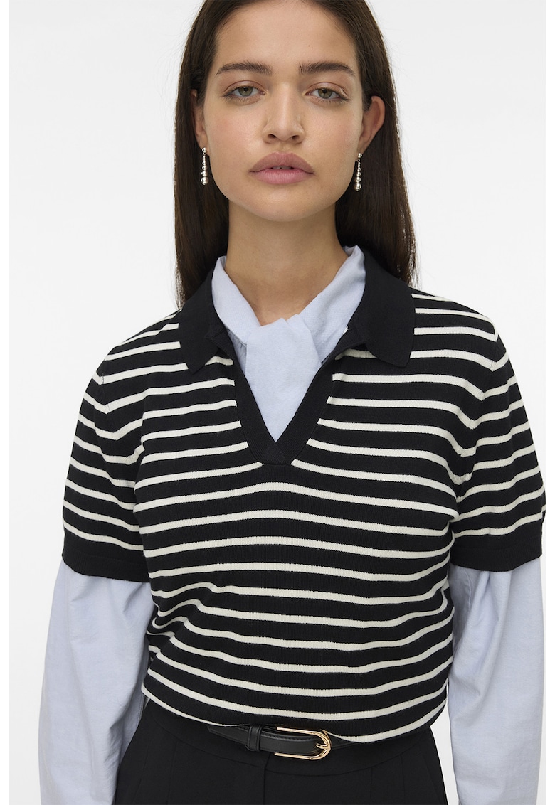 Tricou polo cu model in dungi - Negru/Bej