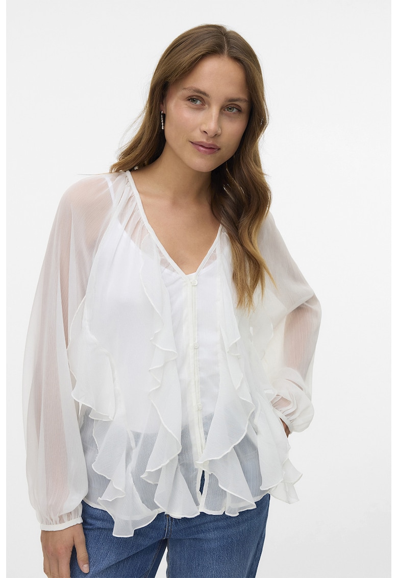 Bluza semitransparenta cu volane - Alb