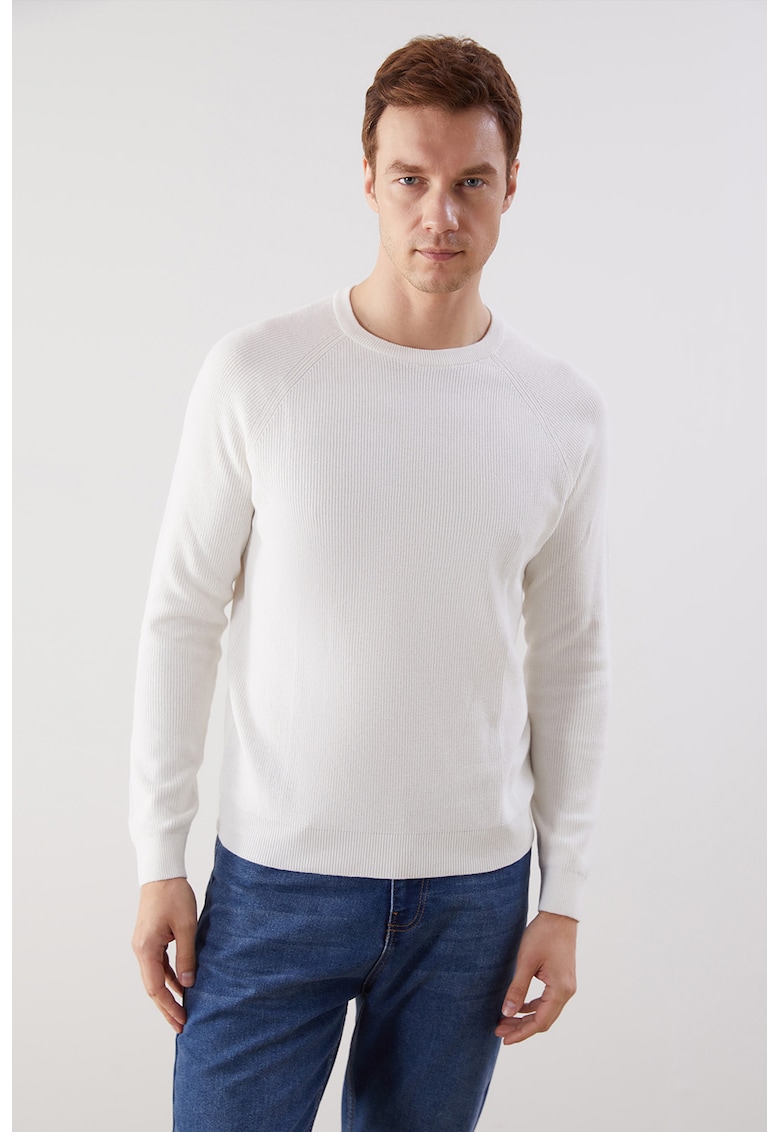 Pulover de bumbac cu maneci raglan - Alb murdar