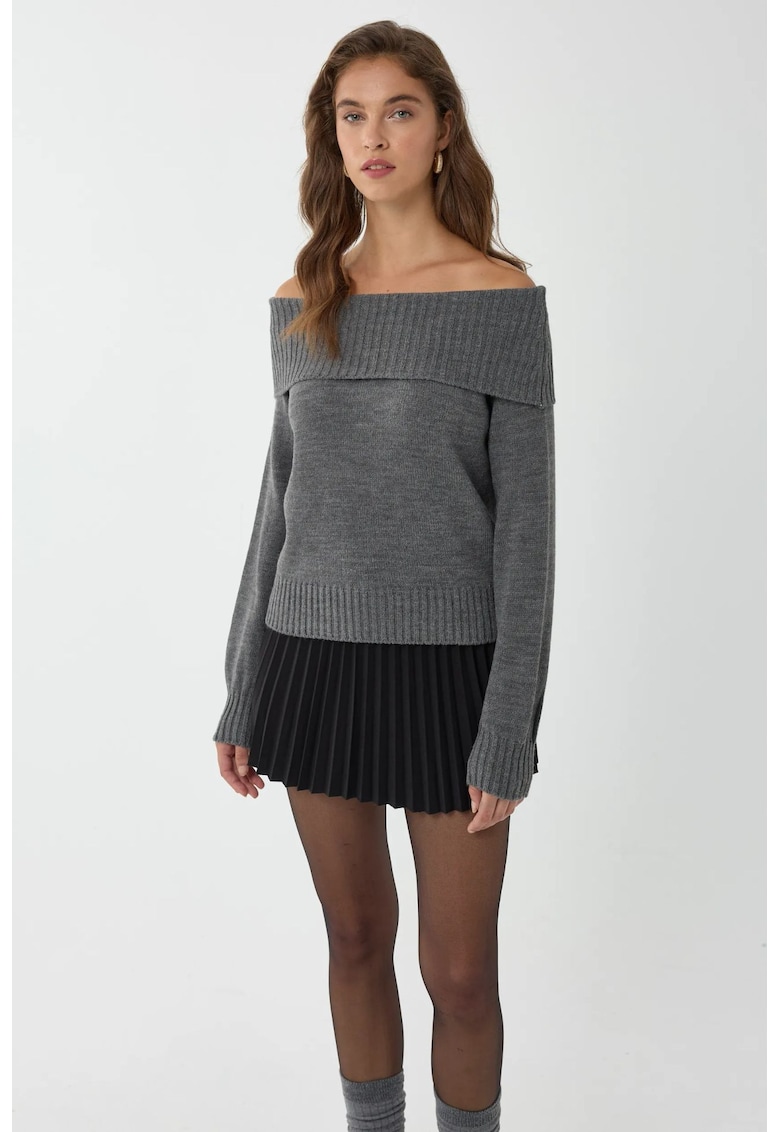 Pulover tricotat -  umeri goi - acril/tricot - gri