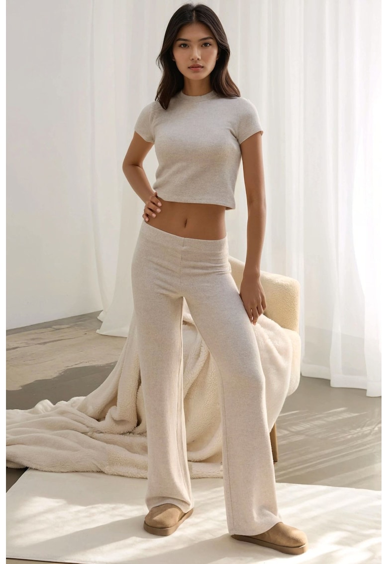 Pantaloni dama -  tricot - Bej Natural -