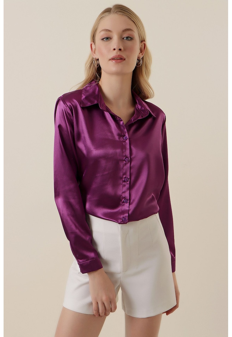 Camasi dama - HiCCUP - camasa cu maneca lunga - violet tyrian - satin