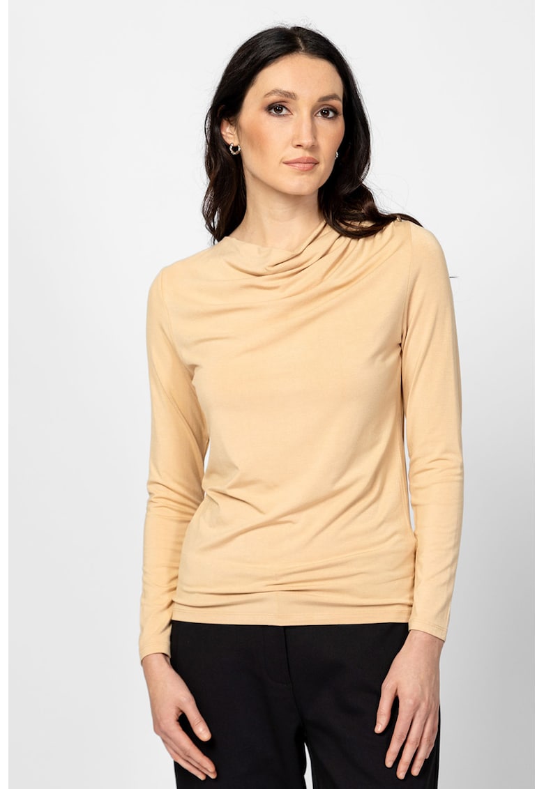 Bluza cu model uni si detaliu drapat - Bej