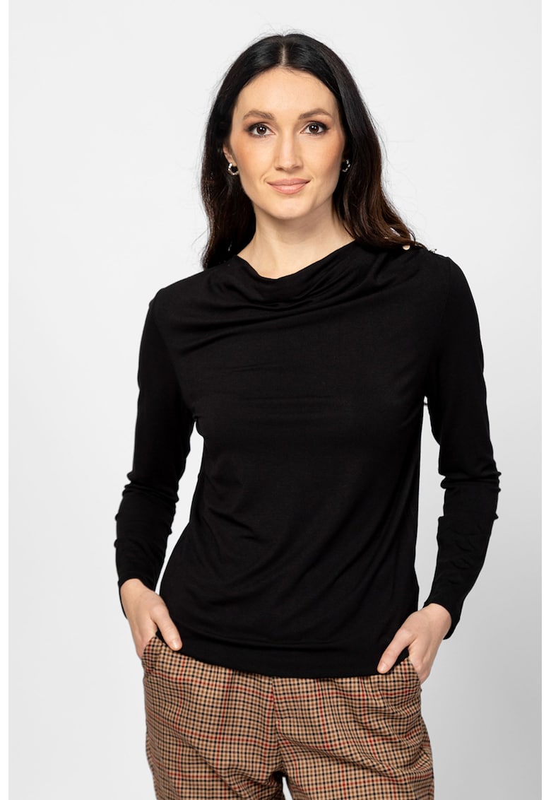 Bluza cu model uni si detaliu drapat - Negru