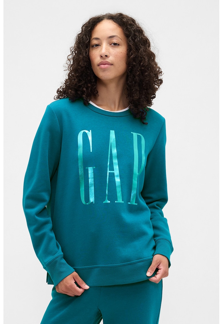 Bluza de trening cu croiala lejera si logo - Turcoaz