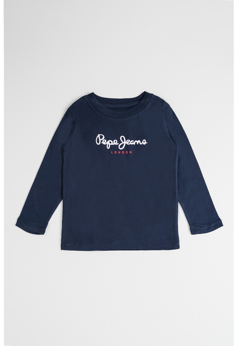Bluza din bumbac cu imprimeu logo - Bleumarin