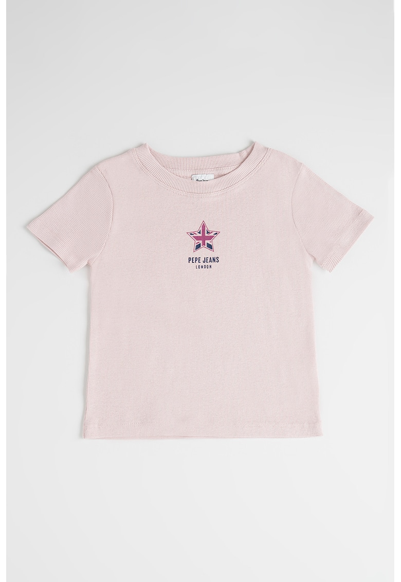 Tricou din bumbac cu imprimeu - Roz prafuit