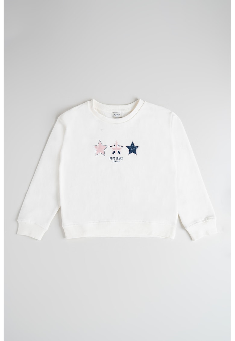 Bluza de trening din bumbac cu imprimeu stele - Alb