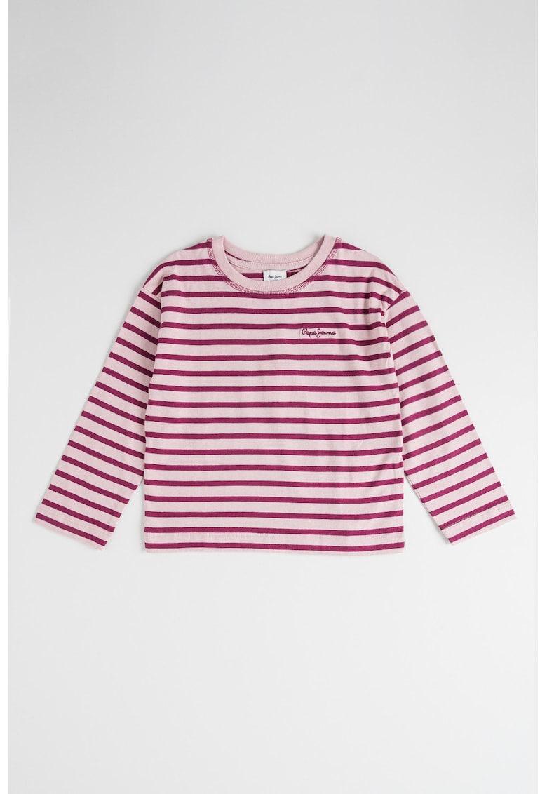 Bluza din bumbac cu maneci lungi si dungi - Violet prafuit