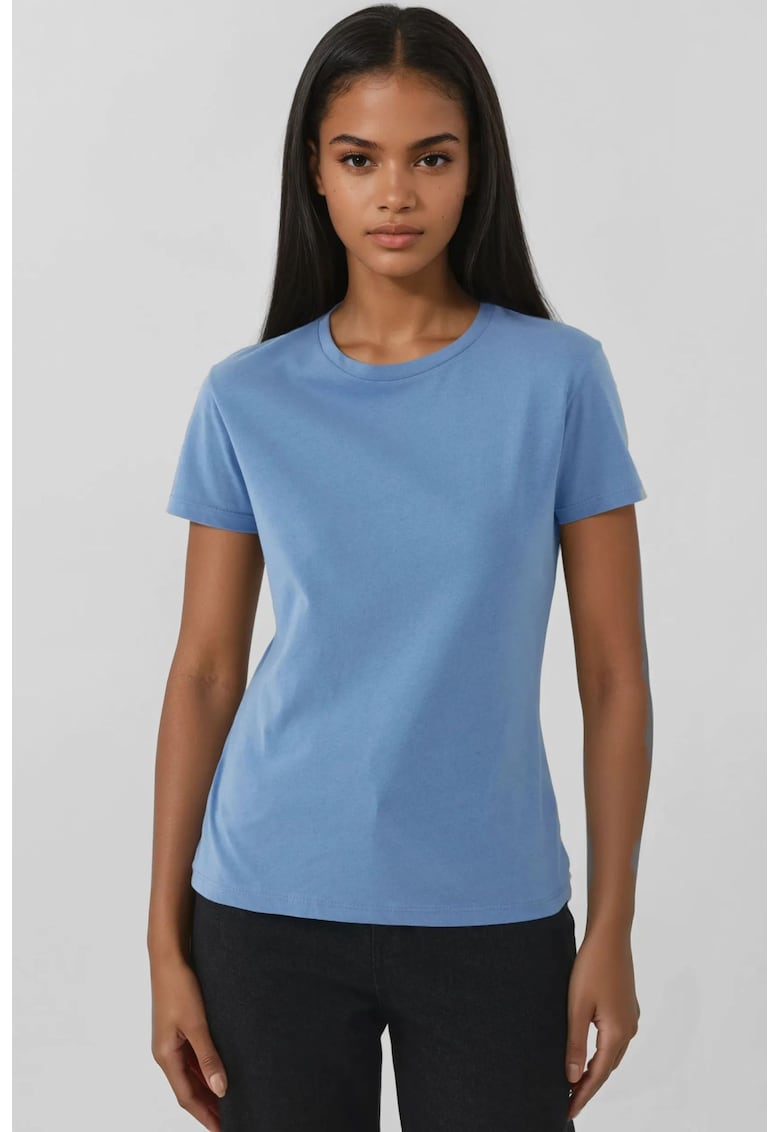 Tricou dama -  bumbac - guler rotund - croiala regulata - albastru