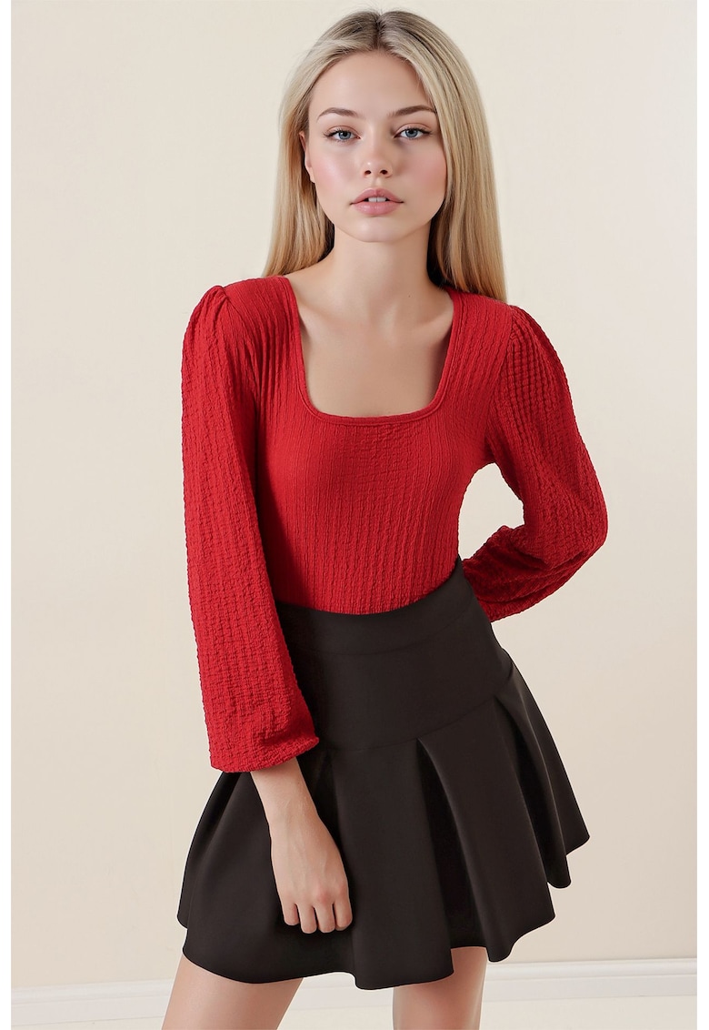 Bluza dama - HiCCUP - decolteu patrat - poliester/lycra - rosu